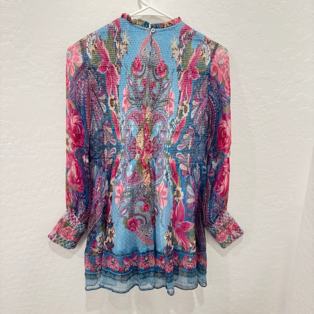 Ritu Kumar Tunic Blouse Womens Small Smocked Floral Paisley Spring Summer Boho - Picture 7 of 9